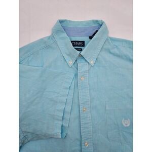 Chaps Mens XL Aqua Blue Plaid Short Sleeve Button Down Shirt